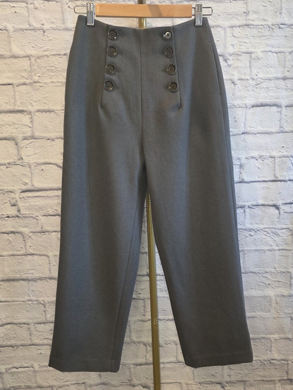 Petite Studio Green/Gray Wool Sailor Pants XS NWT High Rise Cropped
